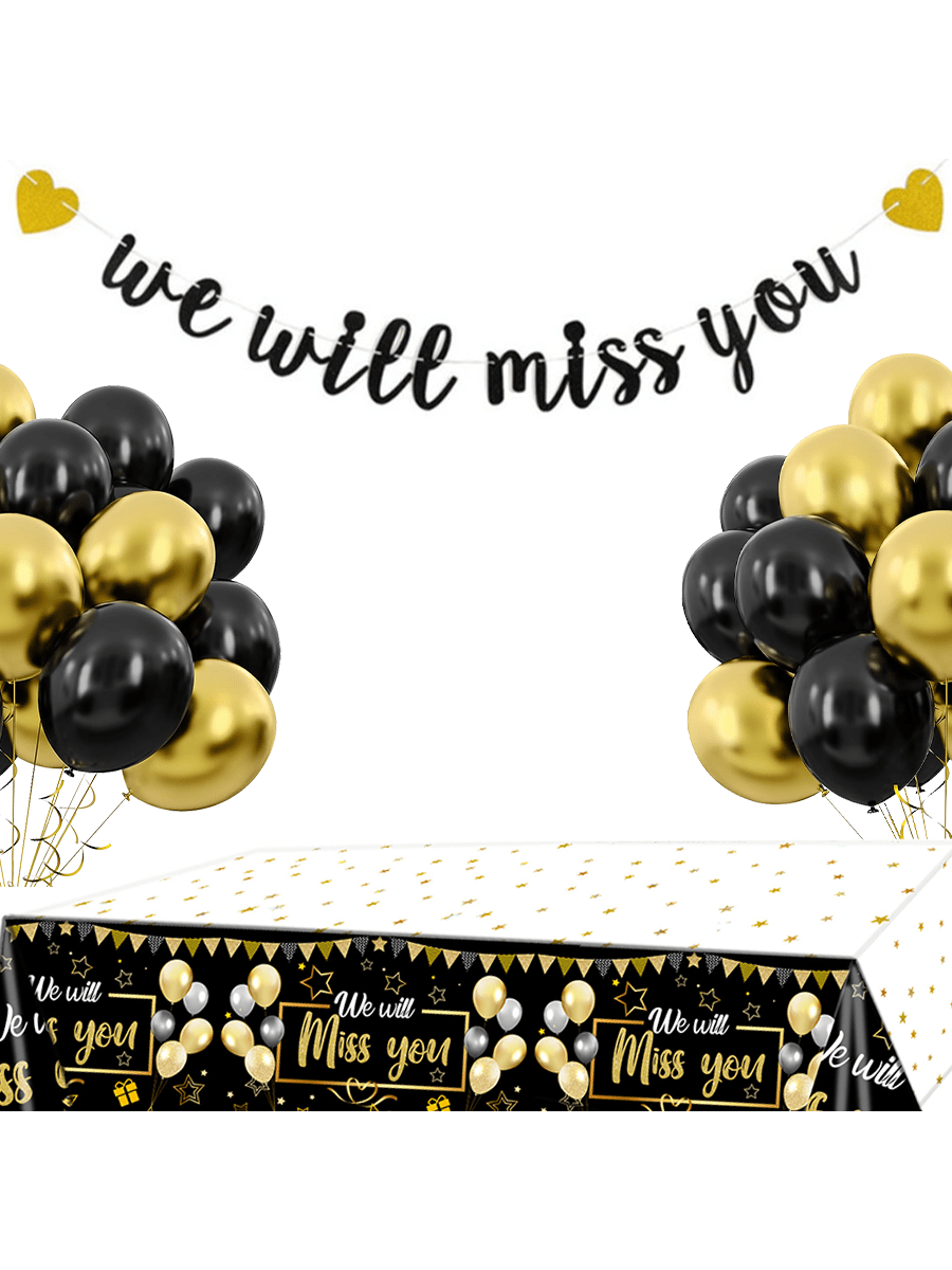 Party Banner Gold - We Zullen Je Missen Banner, Zwart-Gouden
