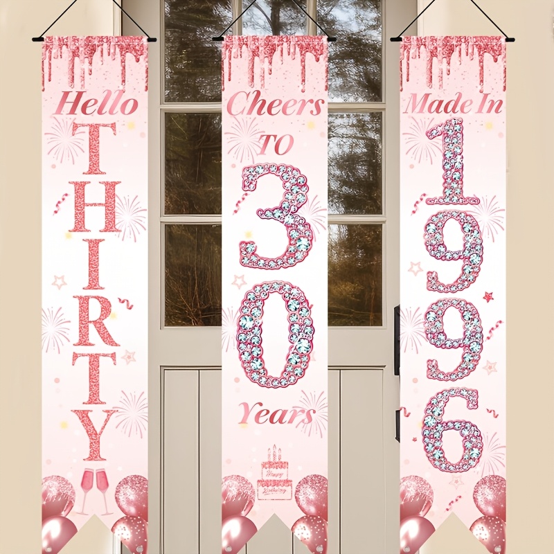 Party Banner Gold - 2D platte 3-delige roze gouden 30e